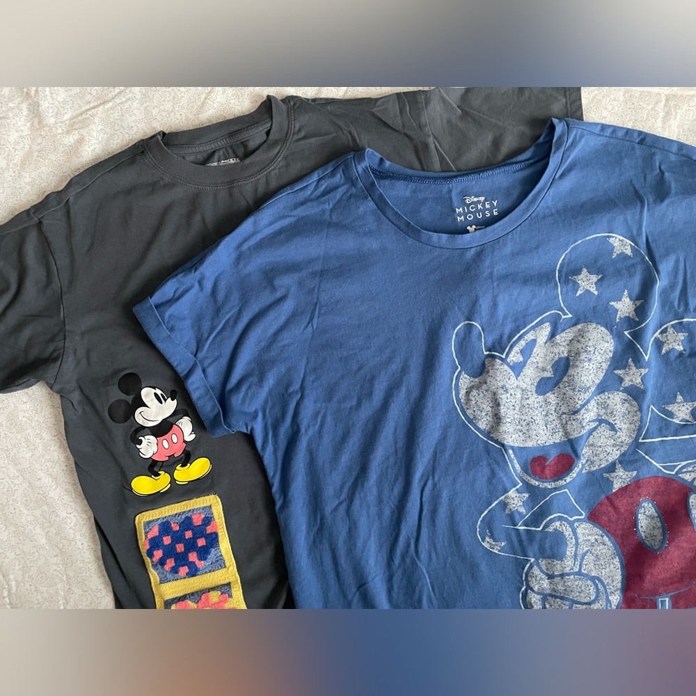 Disney Mickey Mouse Lot of 2 Casual Tee Shirts Womens M Everyday Cotton Blend